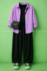 Pair of 3 (lilac button down shirt, black inner tshirt and black flapper)